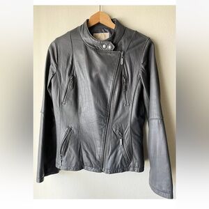 Michael Kors Womens Leather Jacket Gray Motorcycle Full Zip Biker
